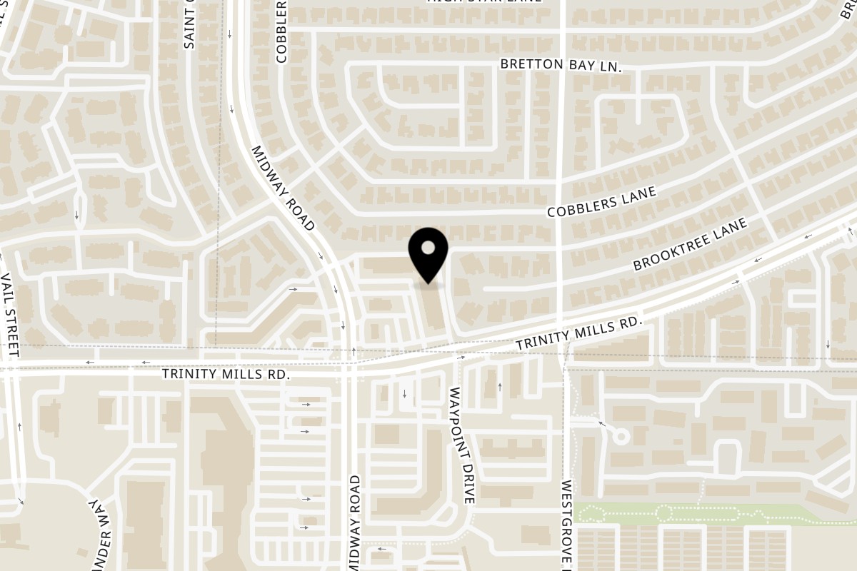 Map showing the location of Pho Midway on 17610 Midway Rd Ste 140 in Dallas